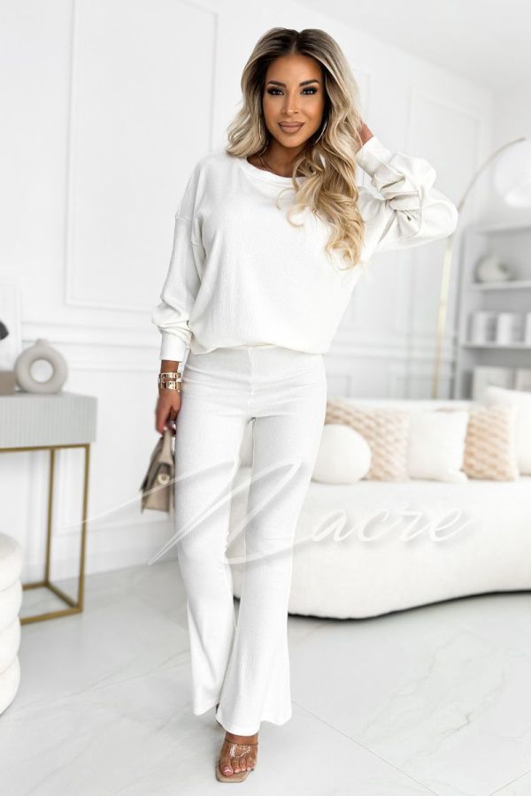 Nari - women's striped knit high waisted set white
