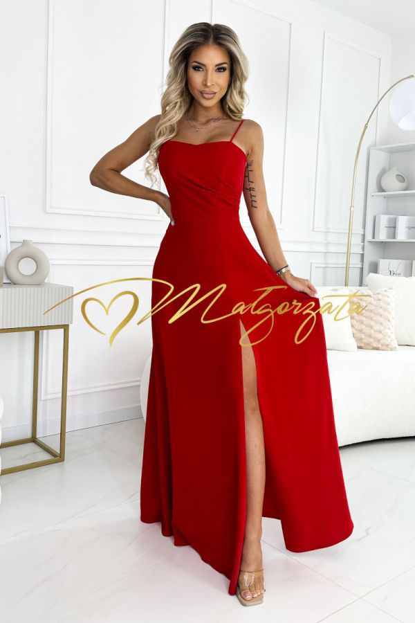 Estela - sukienka g艂adka  gorsetowa rozkloszowana czerwona