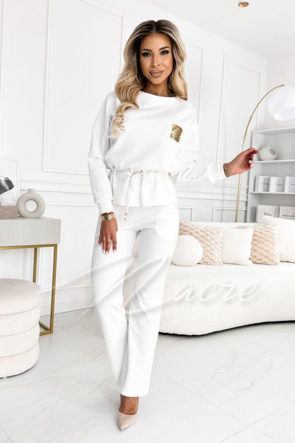 Hugi - women's striped cotton knit set with pants white