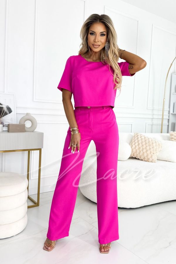 Jenny - women's set blouse with fuchsia flared pants