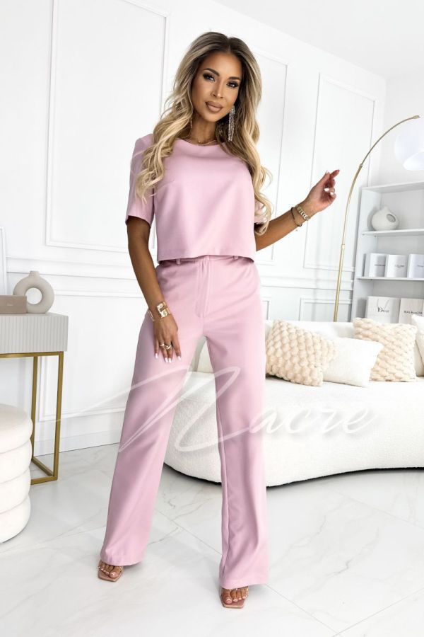 Jenny - women's set blouse with flared pants powder pink
