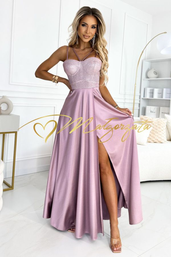 Morena - sukienka maxi gorsetowa rozkloszowana różowa