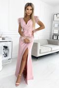 Pink long envelope dress with feathers - Cleo