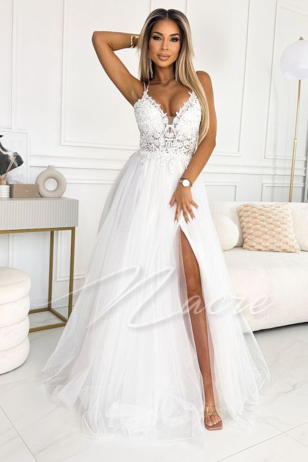 Thin strap wedding dress with princess cut - Madeira