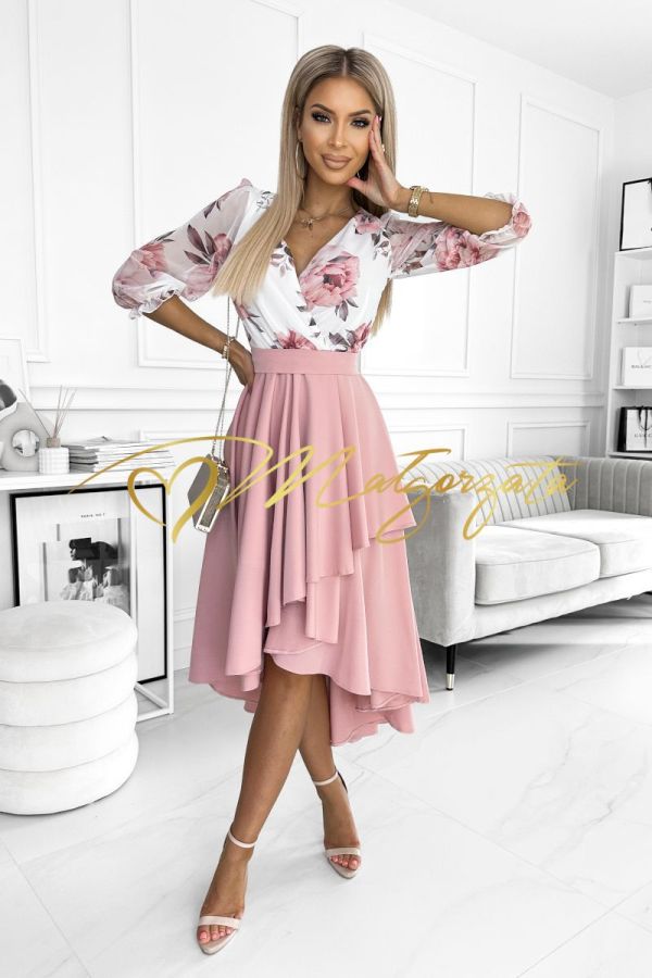 Patrycja - sukienka midi w kwiaty różowa