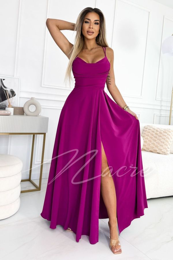 Plum blushed maxi dress with water neckline - Neves