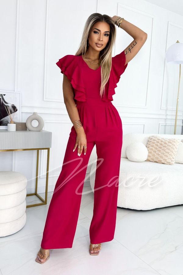 Fama - women's jumpsuit with frills and wide pants fuchsia