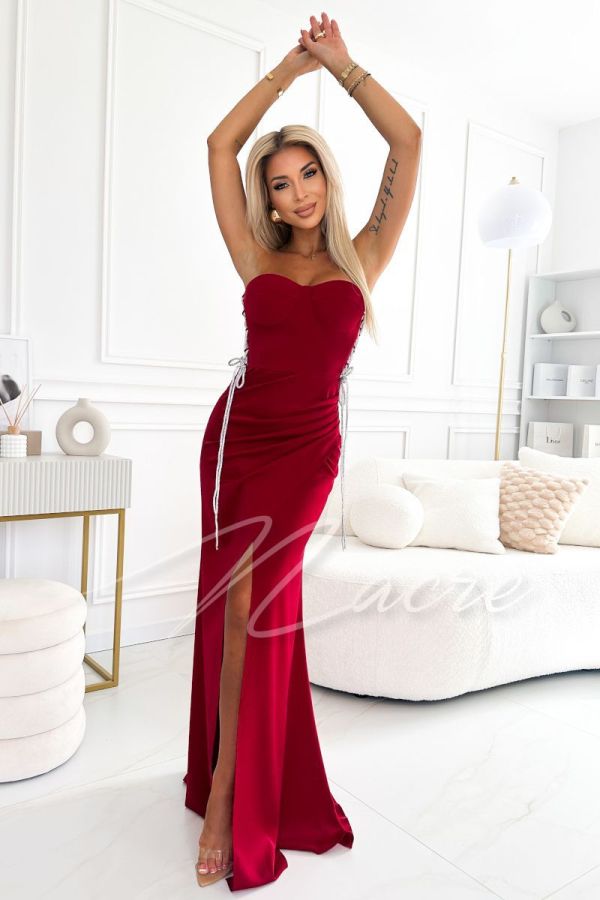 Raspberry burgundy corset dress with fishnet cut - Grace