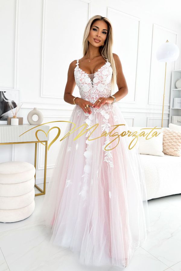 Valentina - suknia ślubna pudrowa z koronką