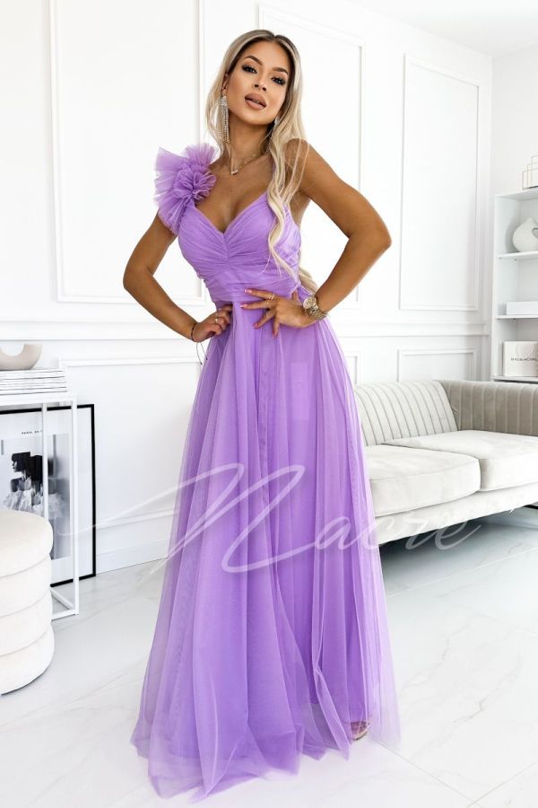 Lavender long tulle flared dress for wedding - Freya
