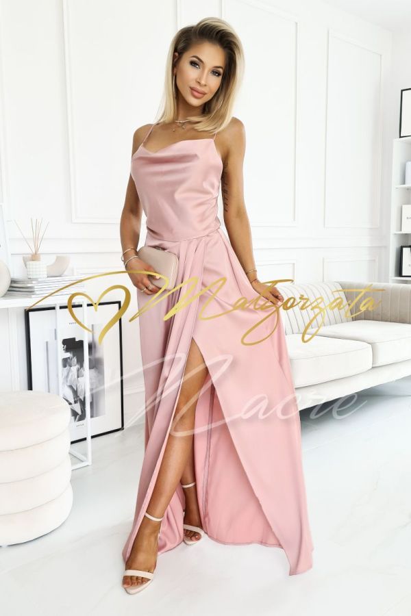 Pink satin dress with water neckline - Malta