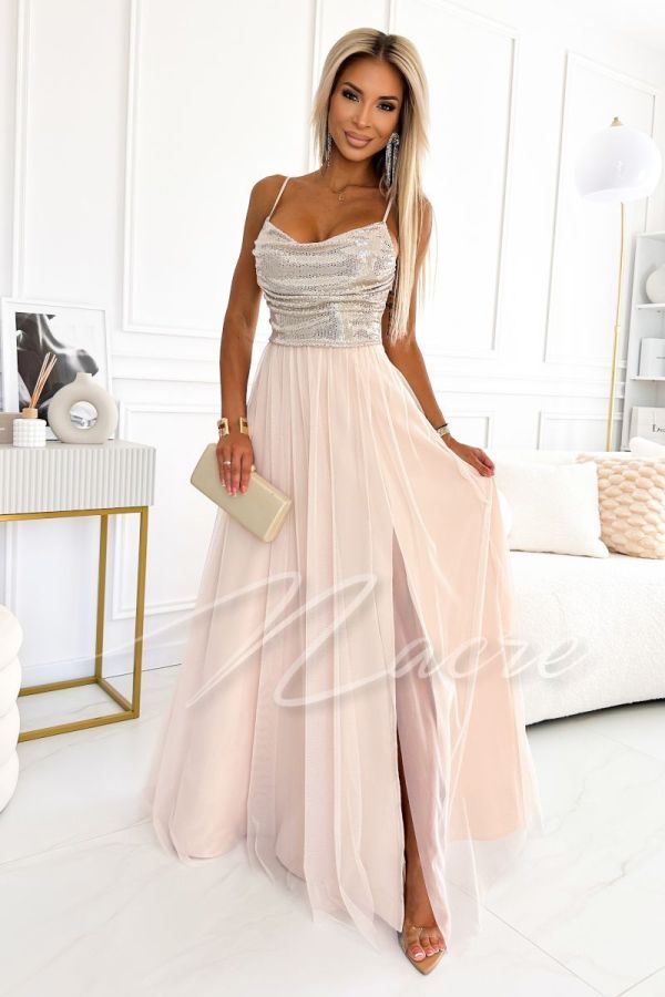 Beige and gold tulle dress with shiny top - Grossi