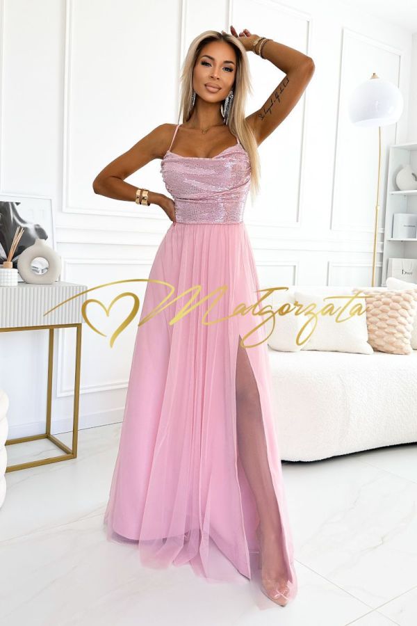 Różowa tiulowa sukienka z błyszczącą górą - Grossi