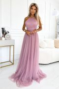 Pink tulle maxi dress with built-in neckline - Olaya