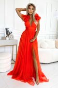 Orange tulle maxi dress with back neckline - Nuri