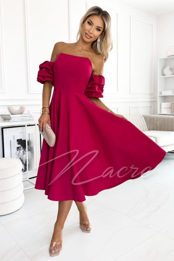 Fuchsia midi dress with buffets for a wedding - Bria
