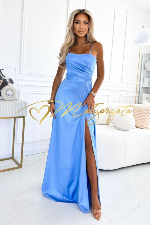 Estela - sukienka satynowa gorsetowa rozkloszowana błękitna