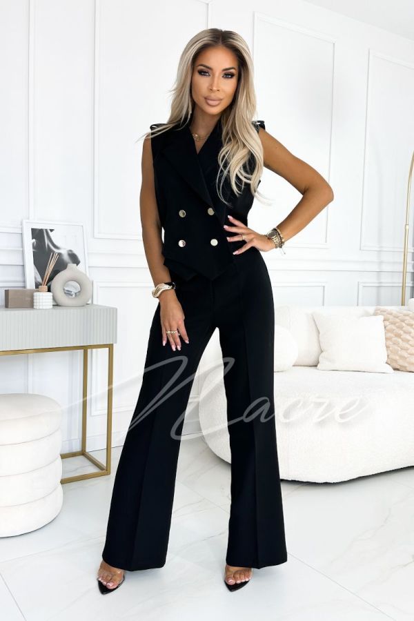 Women's set with double-breasted vest and high-waisted pants black - Fenis