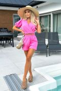 Women's muslin set with short shorts and envelope blouse pink - Somi