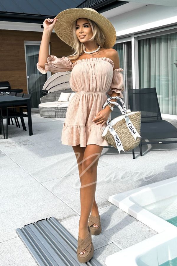 Muslin Spanish dress with frills beige - Cilia