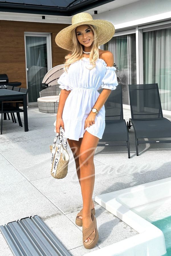 Muslin Spanish dress with frills white- Cilia