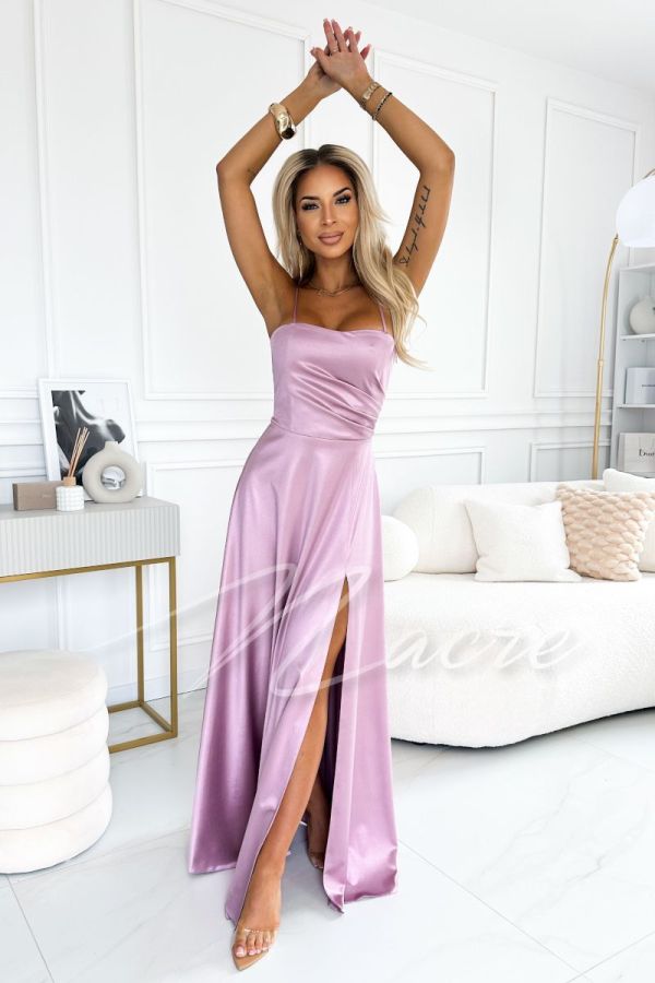 Corset corset satin dress flared pink - Estela