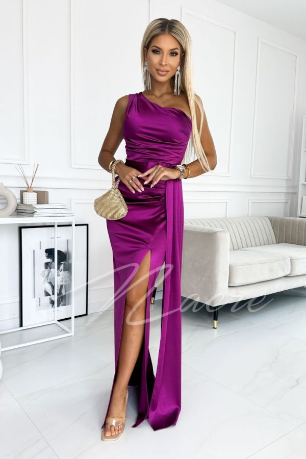 Satin asymmetrical long dress magenta - Loren