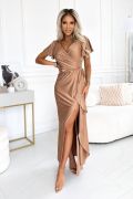 Gold long dress with short sleeves - Basia