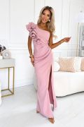 Pink one-shoulder maxi dress with feathers - Missy