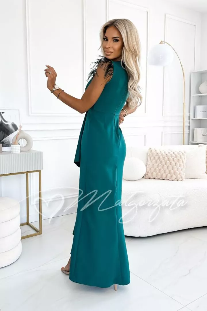 green envelope dress maxi with feathers Disney