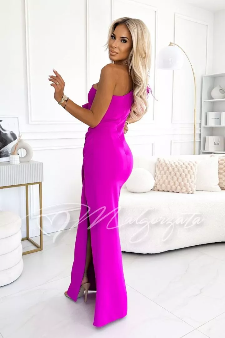 Fuchsia one-shoulder maxi dress with feathers - Missy Margaret Fuchsia one-shoulder maxi dress with feathers - Missy Margaret