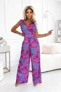 Women's satin jumpsuit in pink print - Addison