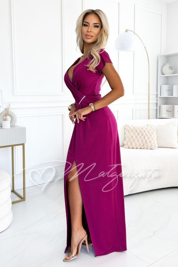 Bishop pink maxi dress with draping to mask imperfections - Melania