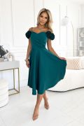 Green flared midi dress with flowers on shoulders - Kendall