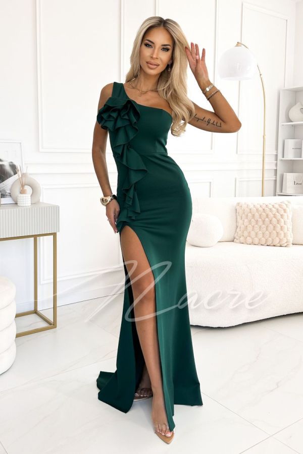 Green maxi dress with fishnet cut - Riley