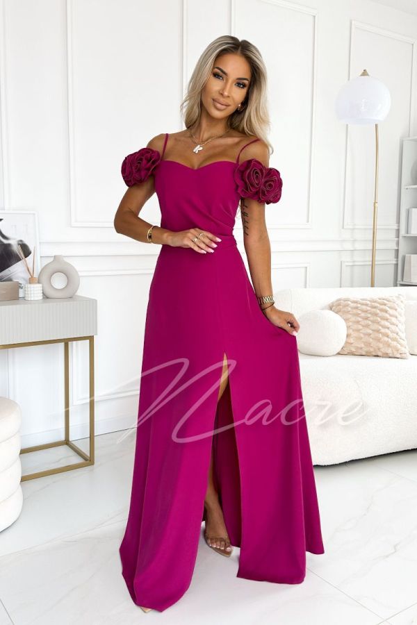 Fuchsia maxi dress with dropped shoulders - Linette