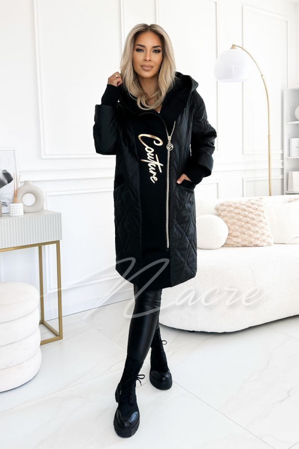 Riana - autumn women's quilted coat with gold lettering black