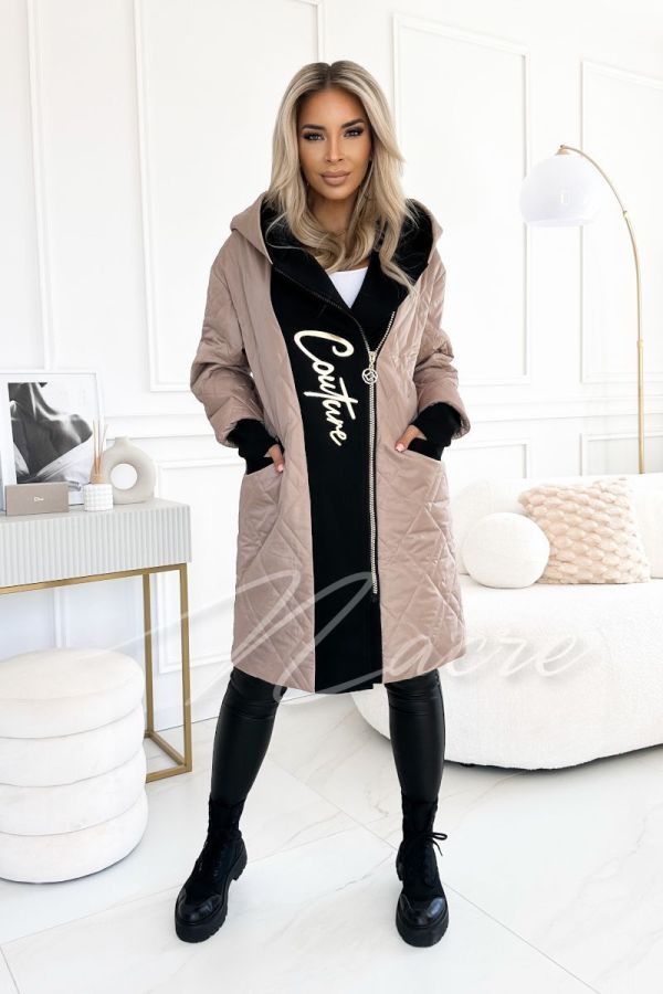 Riana - autumn women's quilted coat with gold lettering beige