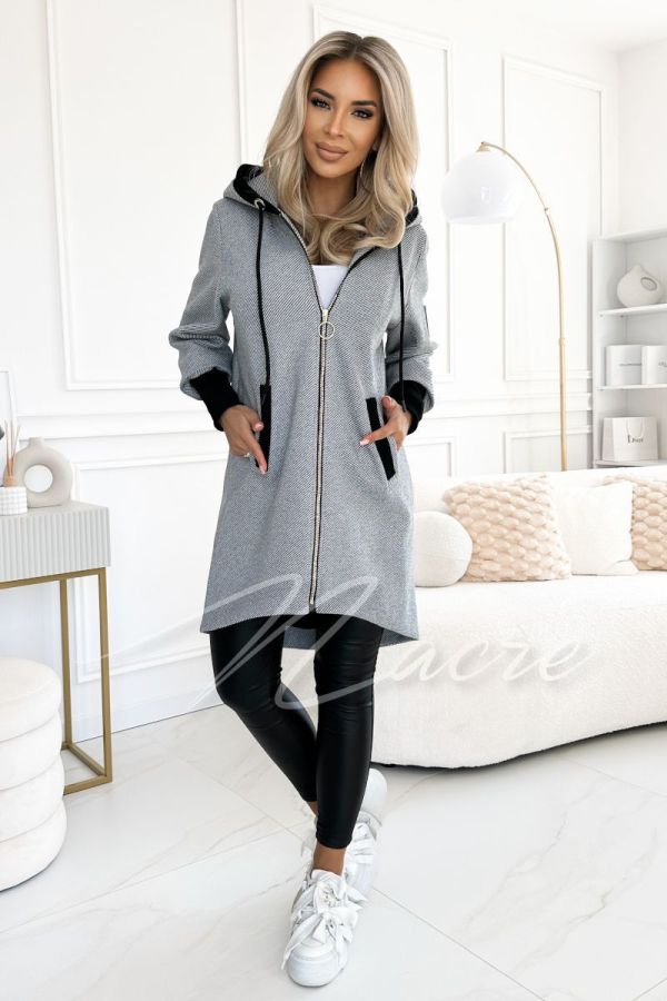 Fleece coat for women in ribbed fabric gray - Zeti