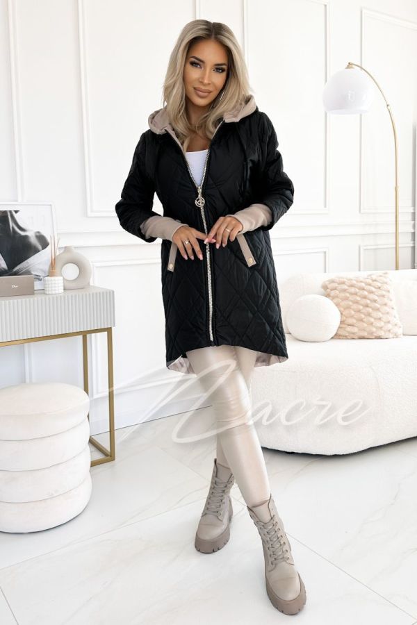Women's black quilted A-line coat - Lucy