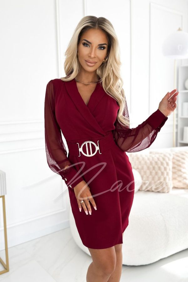 Maroon formal dress with long sleeves - Hania