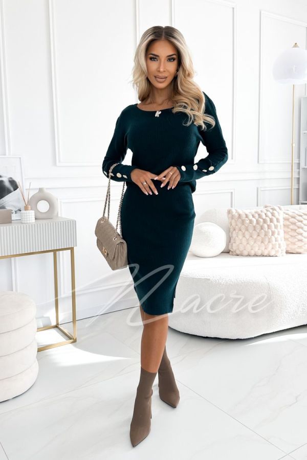 Green women's striped knit set with skirt - Mauri