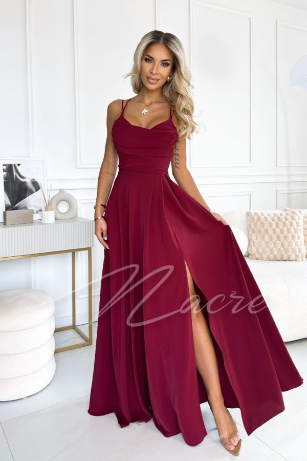Maroon flared maxi dress with water neckline - Neves