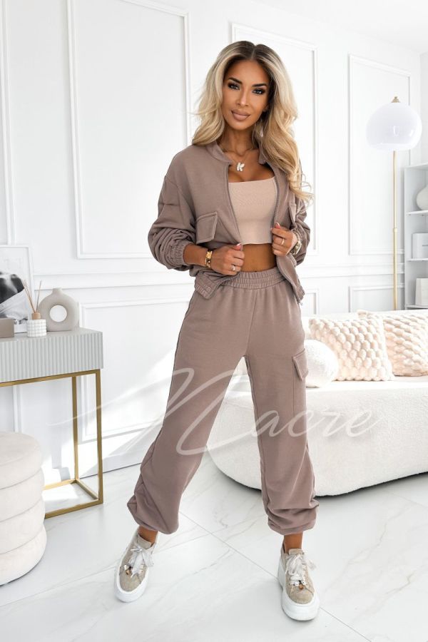 Women's loose-fit cappuccino tracksuit set - Paula