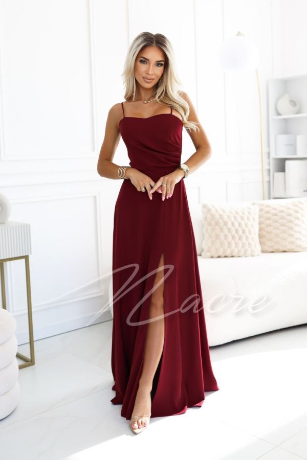 Maroon smooth corset dress with flared skirt - Estela
