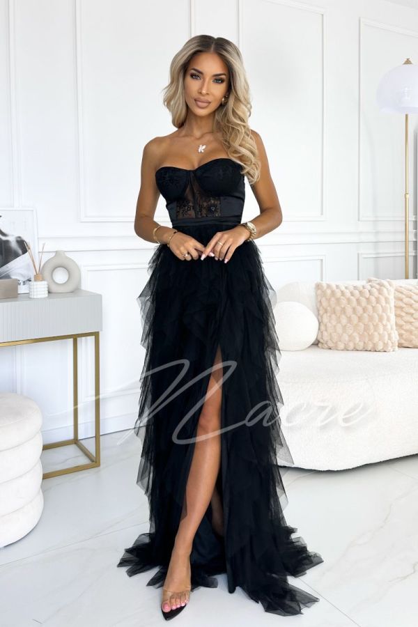 Black tulle dress with corset and lacing on the back - Monsera