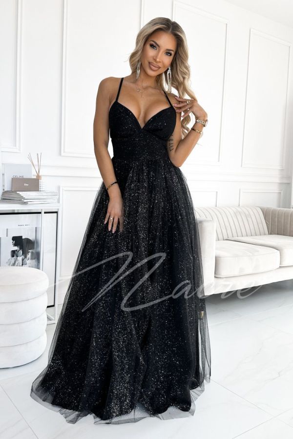 Black tulle maxi dress with glitter - Diamonds