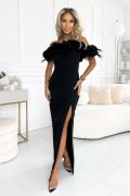 Black dress with Spanish neckline with feathers - Cloe