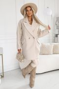 Light beige women's winter coat in Bucle fabric - Jessie