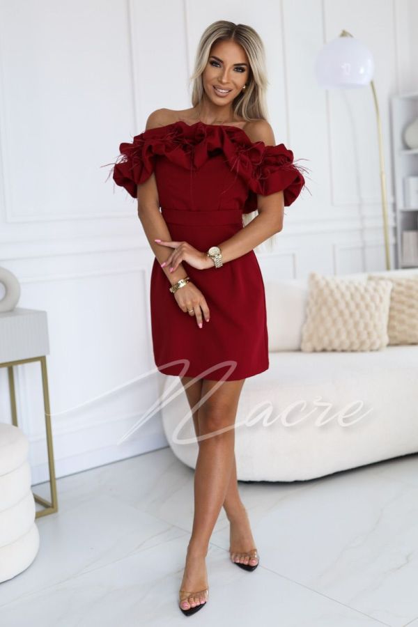 Maroon Spanish short dress with dropped shoulders - Nita